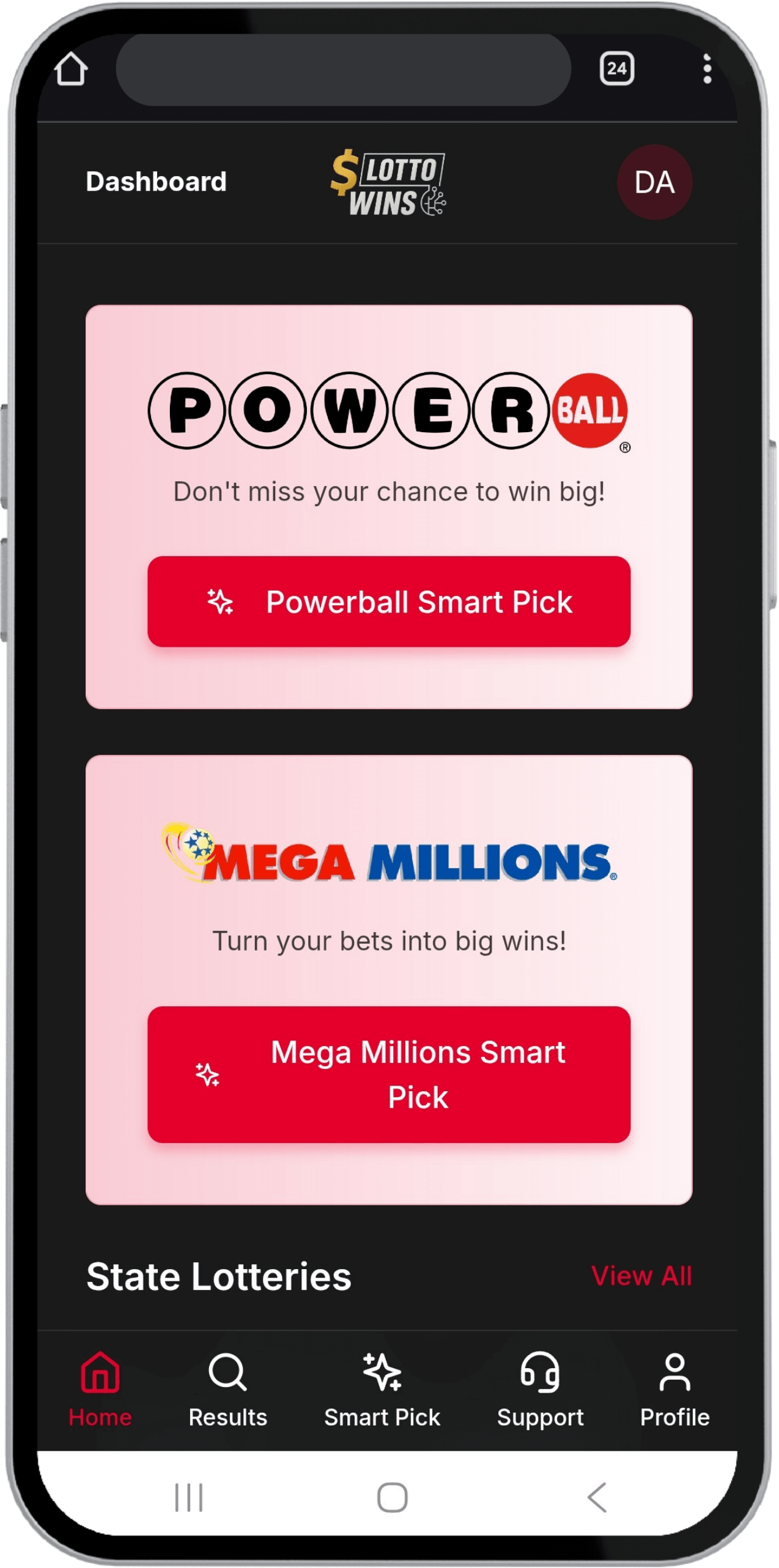 LottoWins Interface Preview